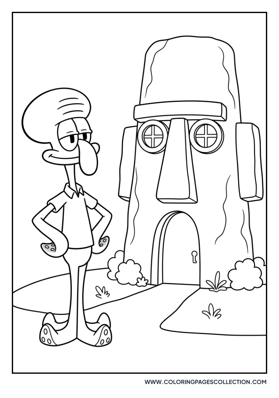 Squidward in His Moai House