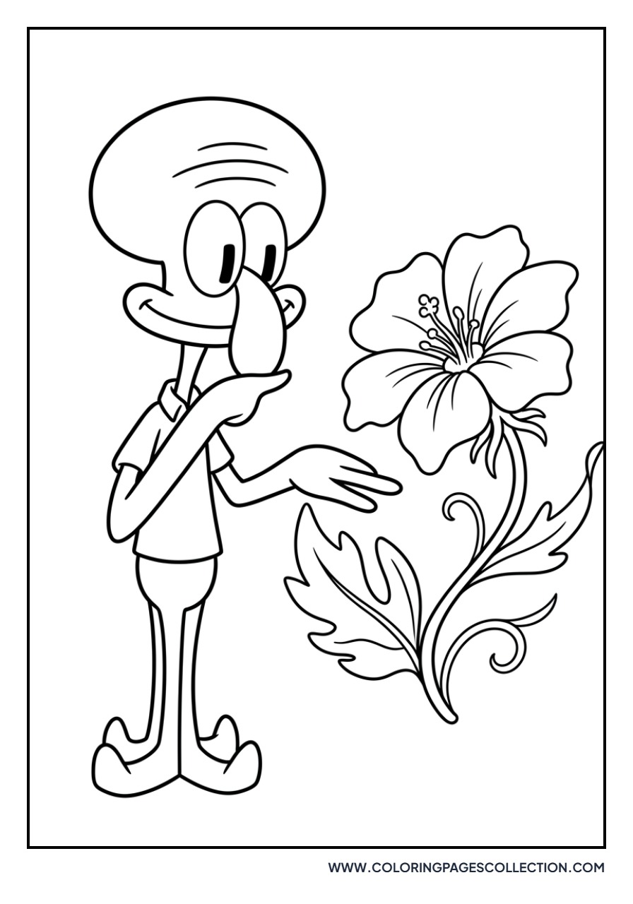 Squidward Looking at a Flower