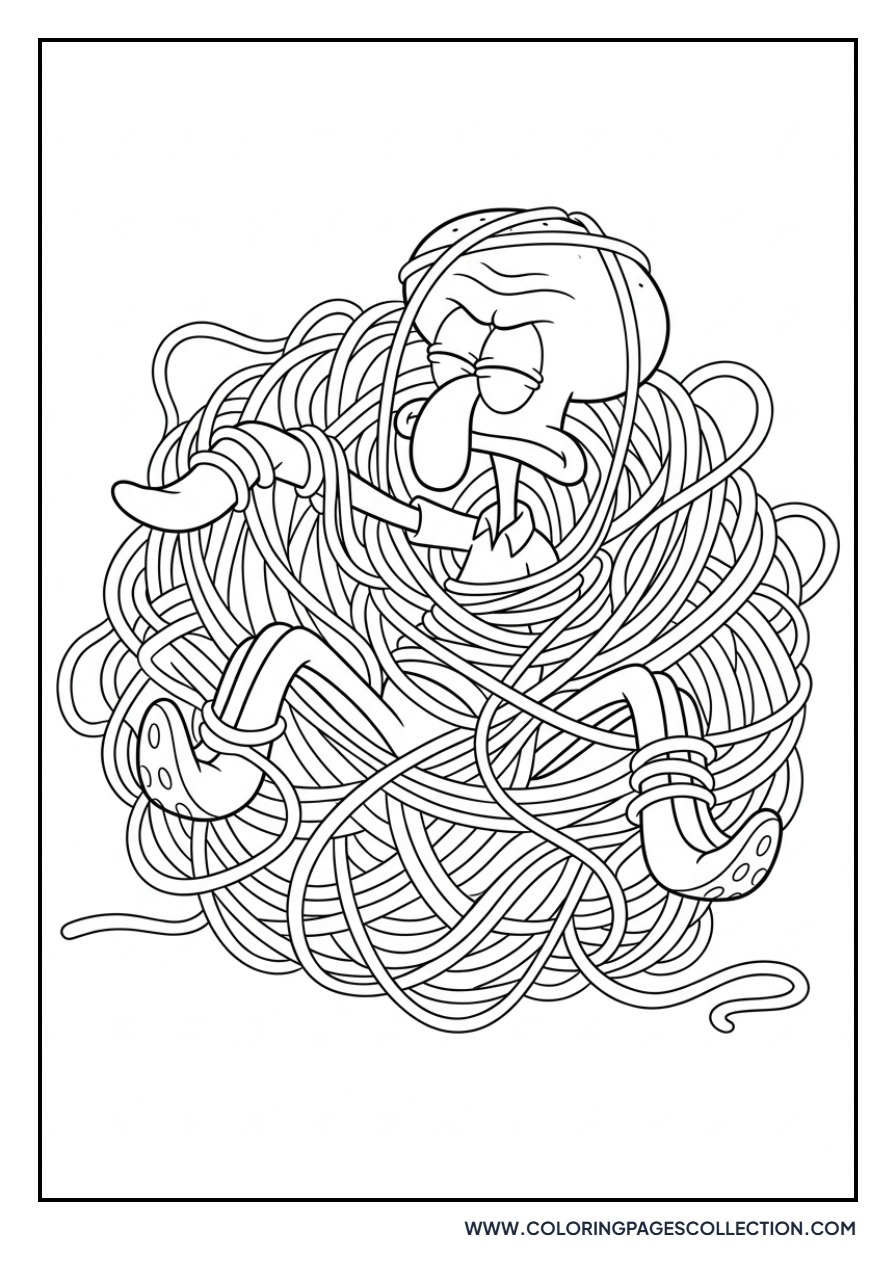 Squidward Playing with Yarn