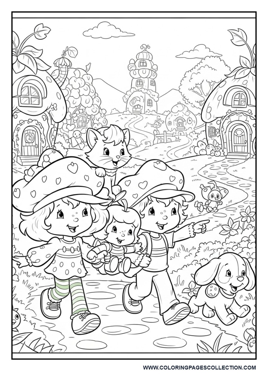 Strawberry Shortcake and Friends Around the Friendship Fountain