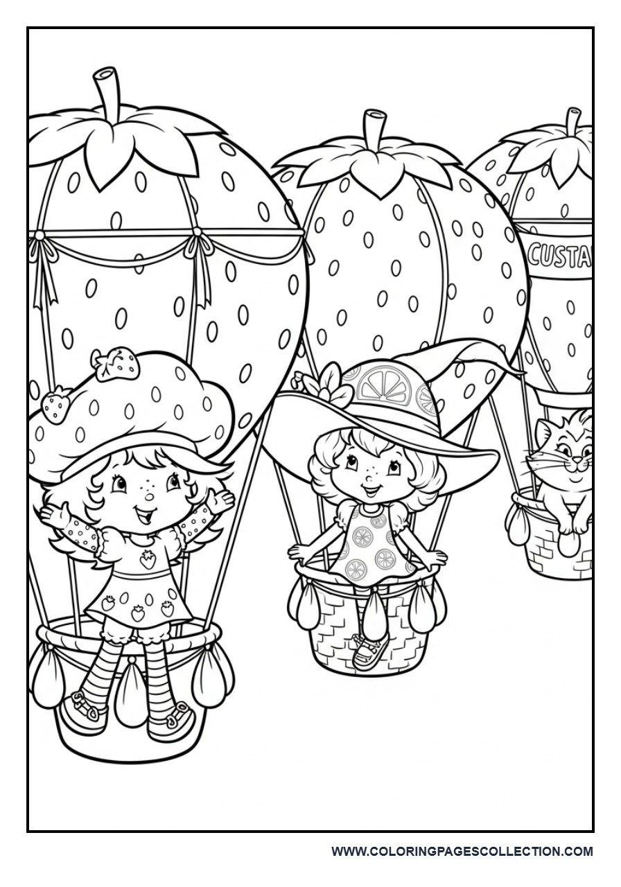 Strawberry Shortcake and Friends Enjoying a Balloon Ride