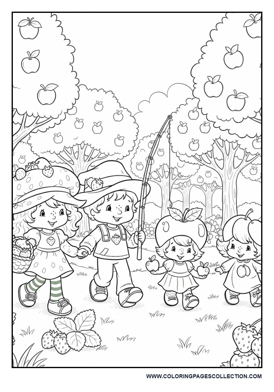 Strawberry Shortcake and Friends Enjoying a Fruit Orchard