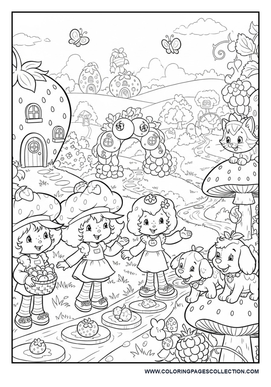 Strawberry Shortcake and Friends Enjoying a Sunset Picnic
