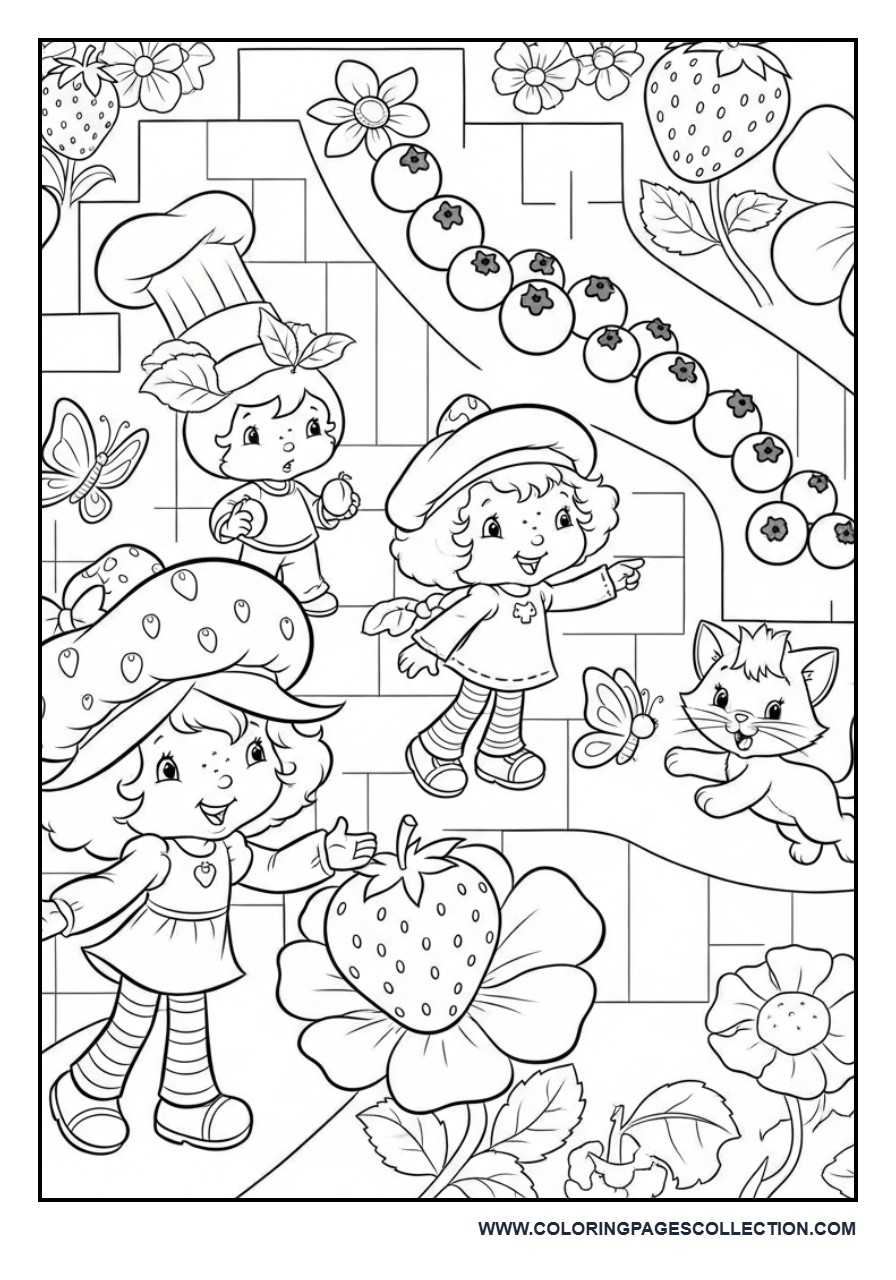 Strawberry Shortcake and Friends Exploring a Flower Maze