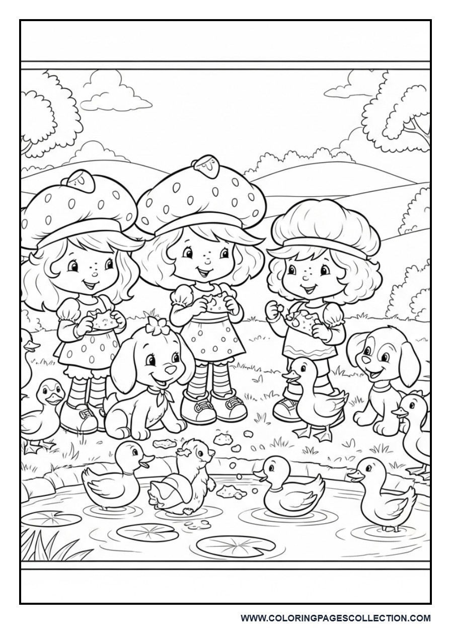 Strawberry Shortcake and Friends Feeding Ducks at the Pond