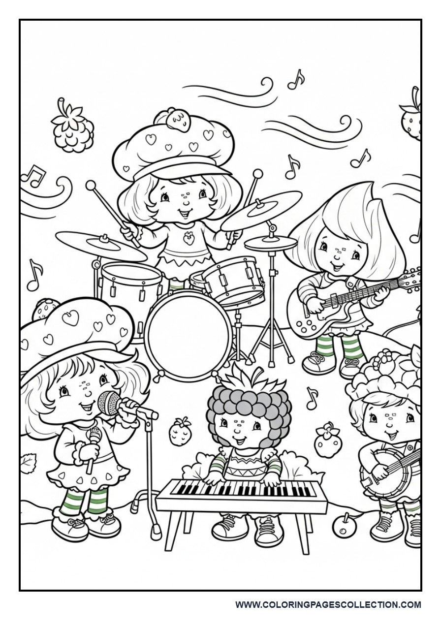 Strawberry Shortcake and Friends Riding in a Berry Wagon