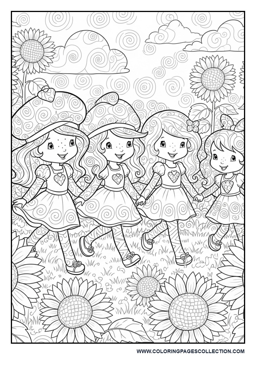 Strawberry Shortcake and Friends Visiting a Sunflower Field