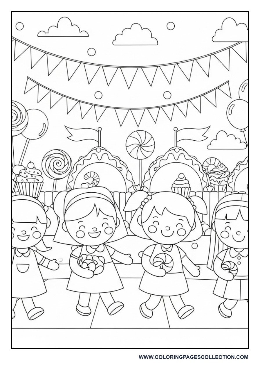 Toy Friends at a Candy Festival