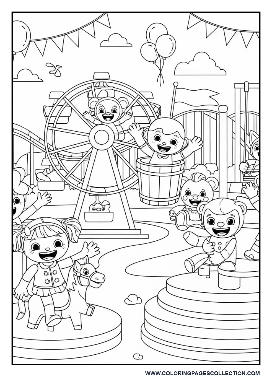 Toy Friends at an Amusement Park