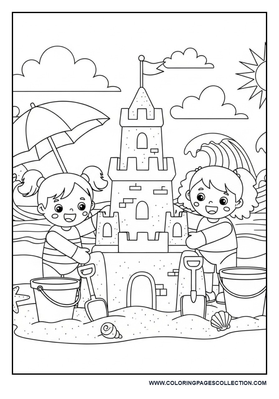 Toy Friends Building a Giant Sandcastle