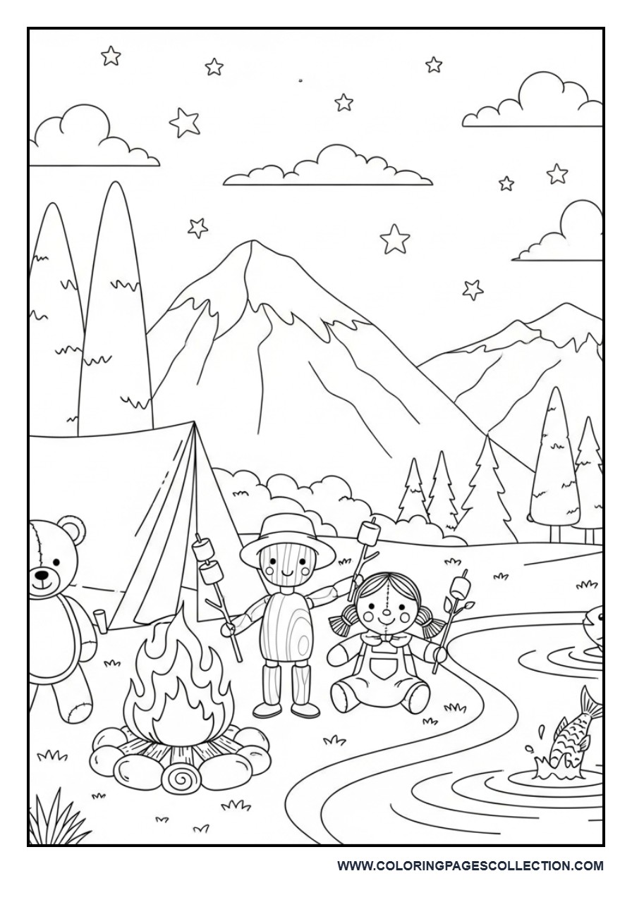 Toy Friends Camping by a Lake