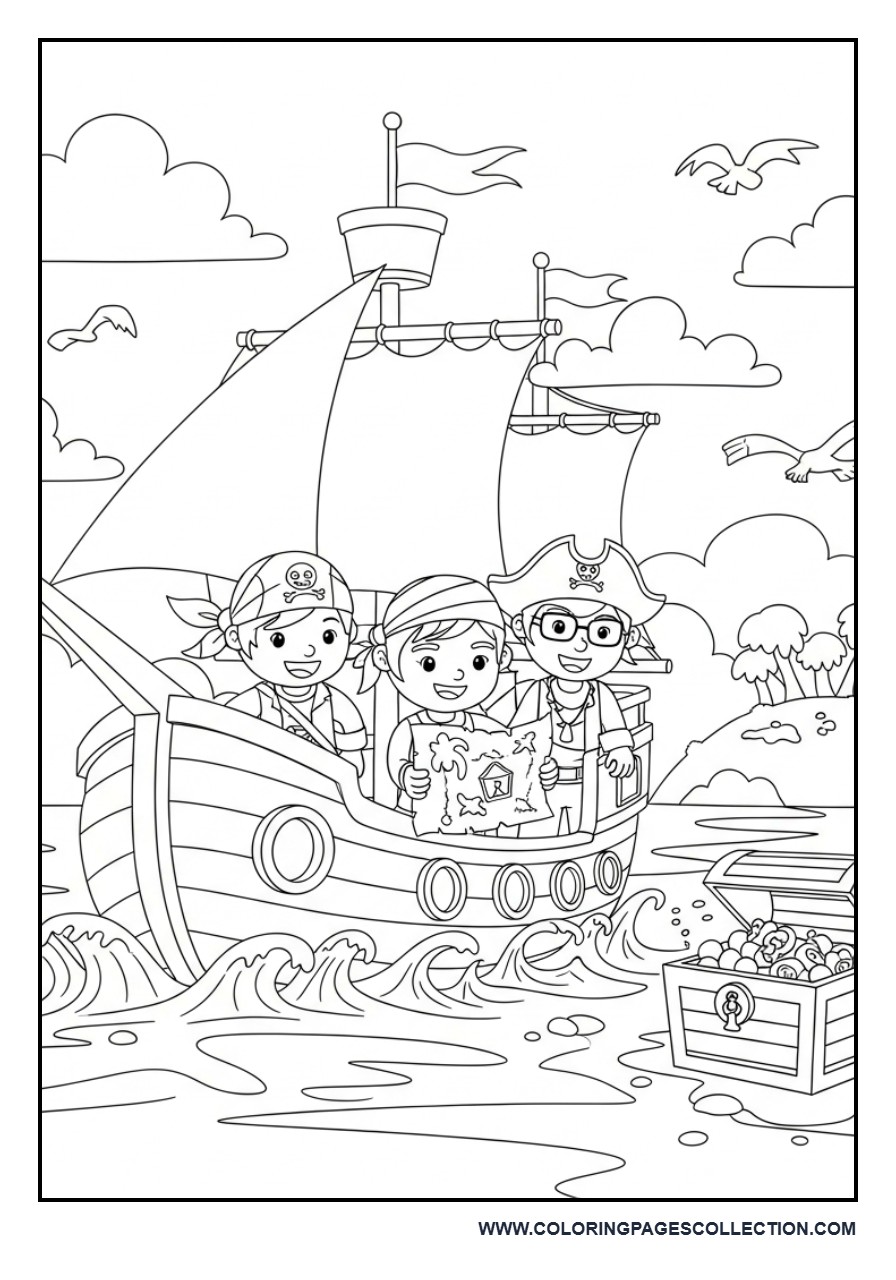 Toy Friends Exploring a Pirate Ship