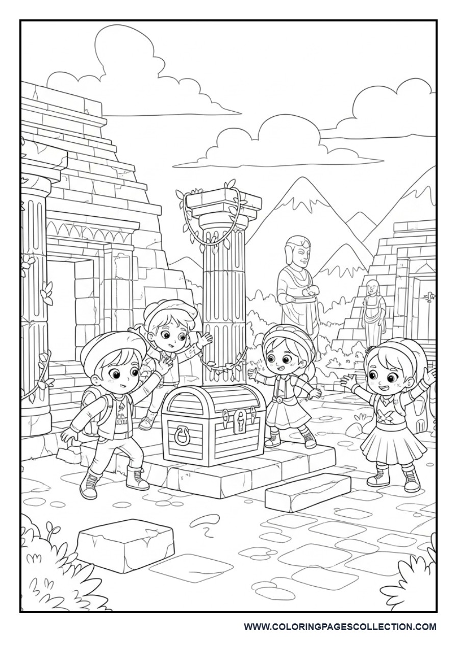 Toy Friends Exploring an Ancient Temple