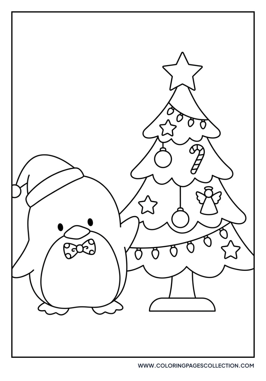 Tuxedo Sam by a Christmas Tree