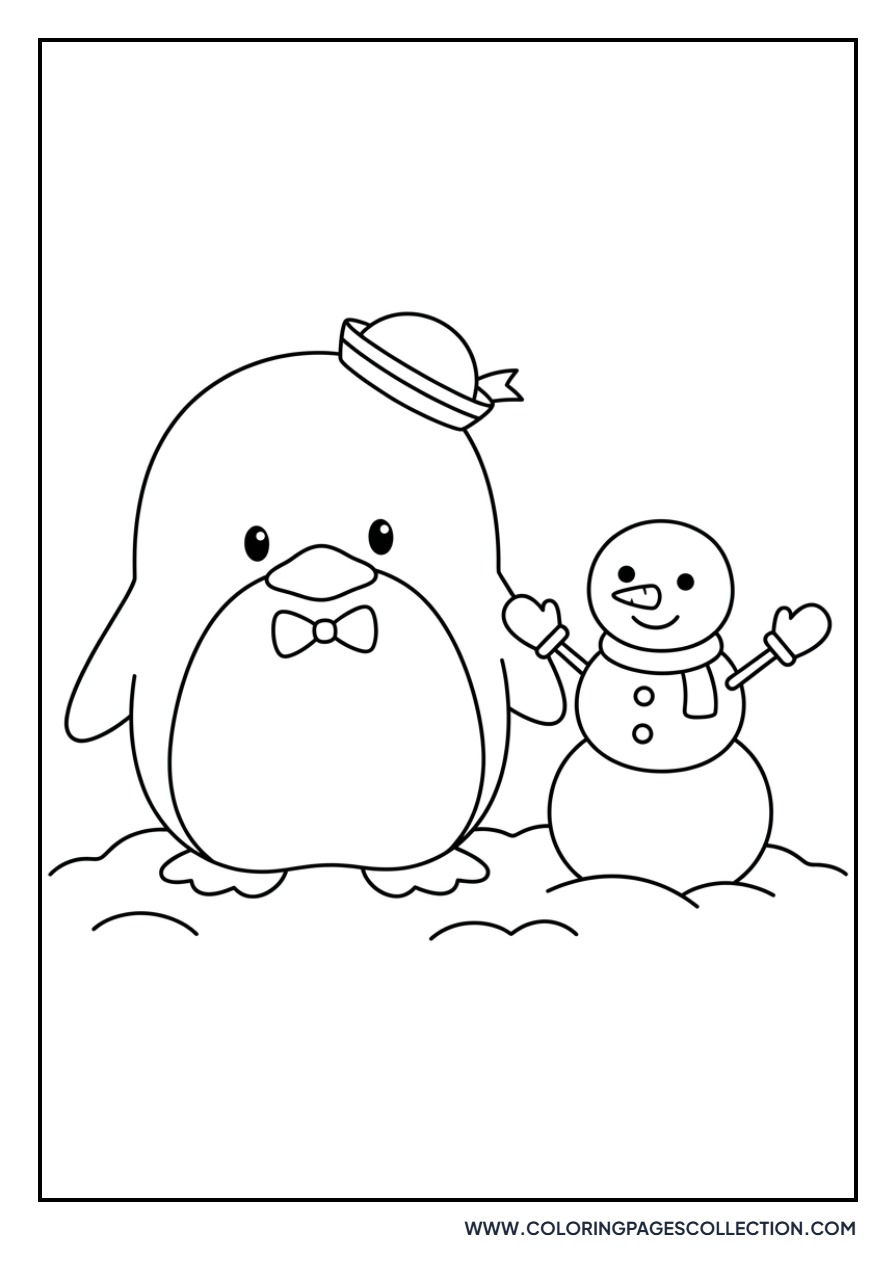 Tuxedo Sam with a Snowman