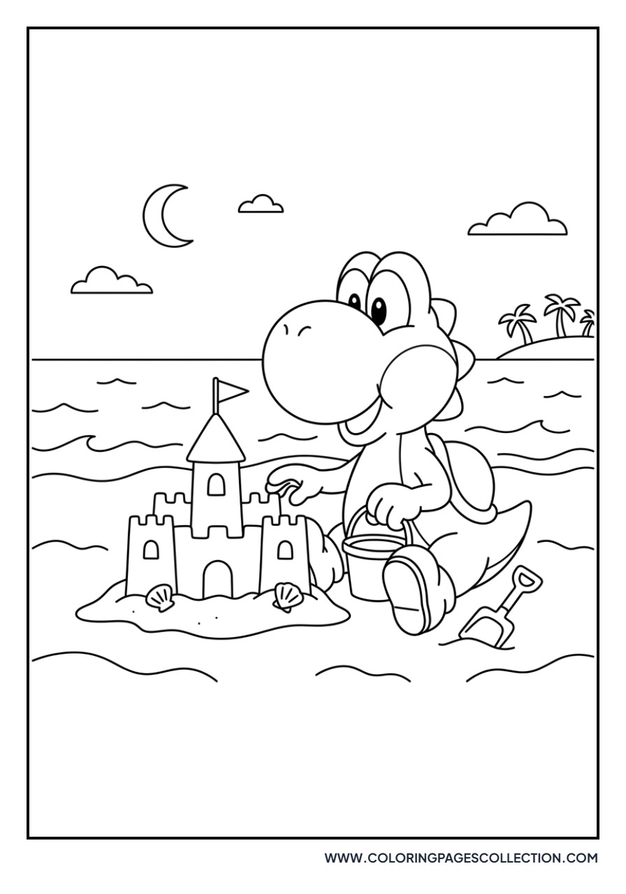 Yoshi Building a Sandcastle