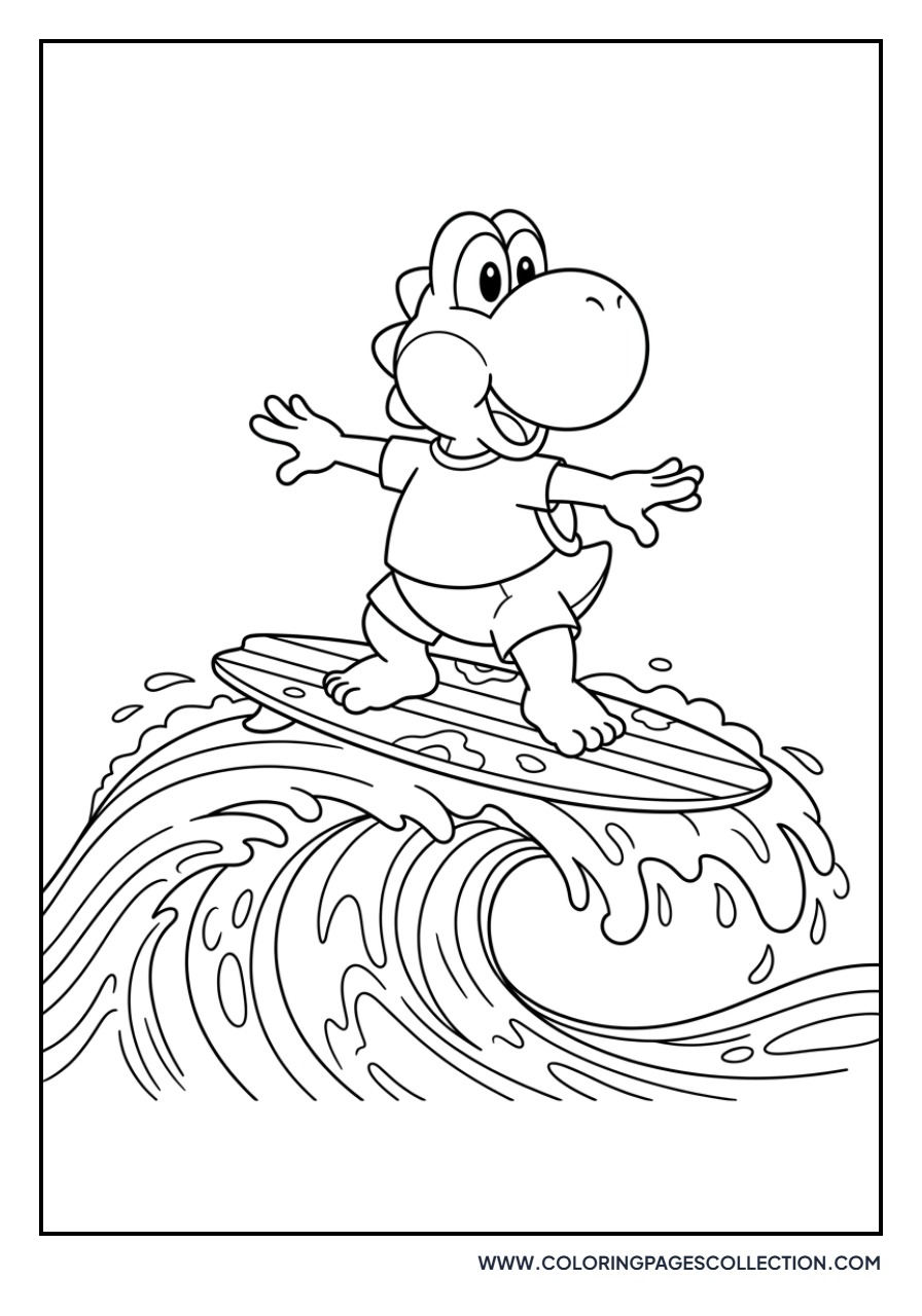 Yoshi Riding a Surfboard