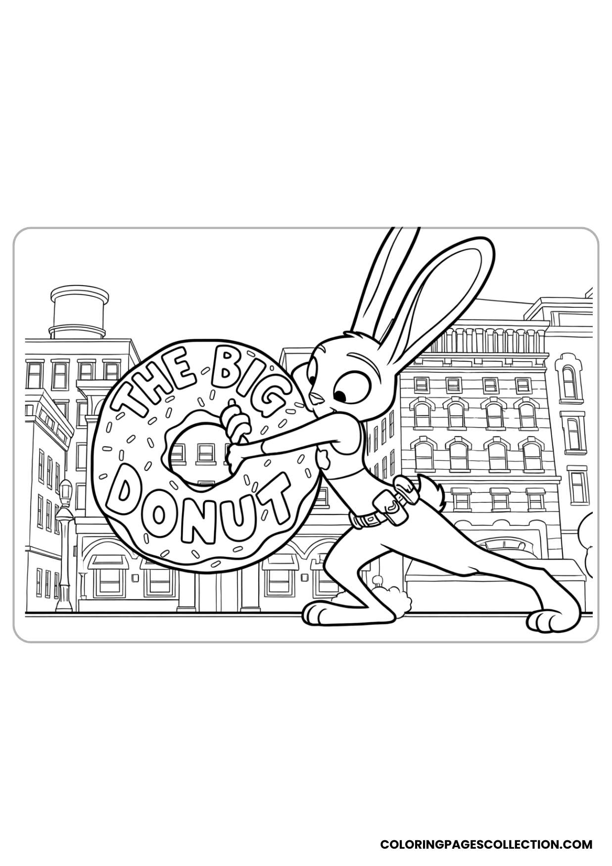 judy hopps with giant donut coloring page