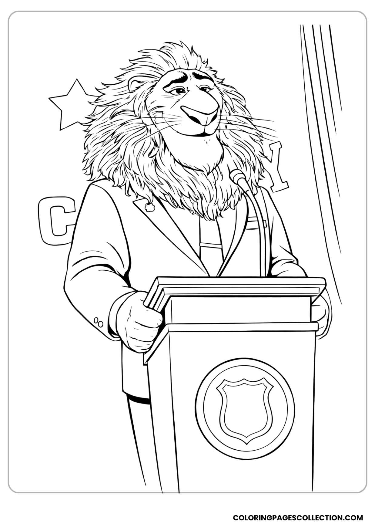 mayor lionheart at the podium coloring page