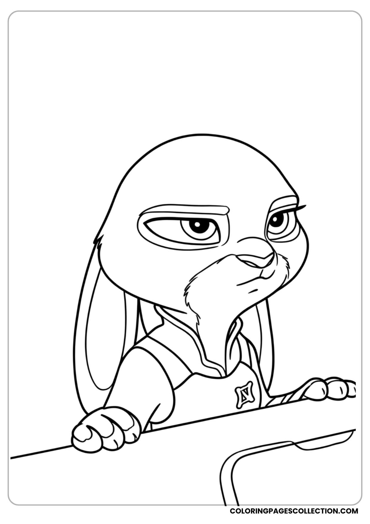 serious judy hopps close-up coloring page