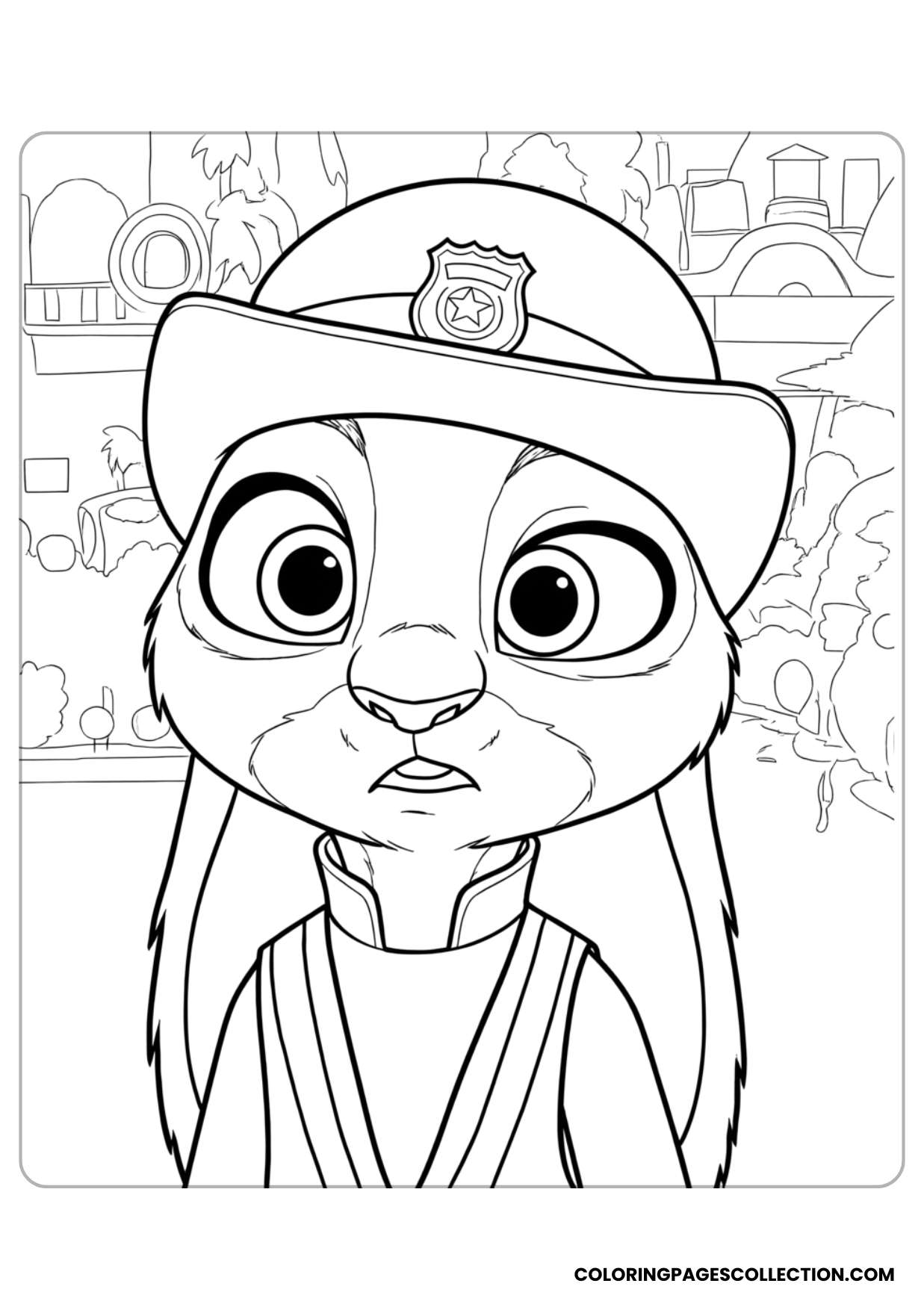 cute judy hopps police hat coloring page