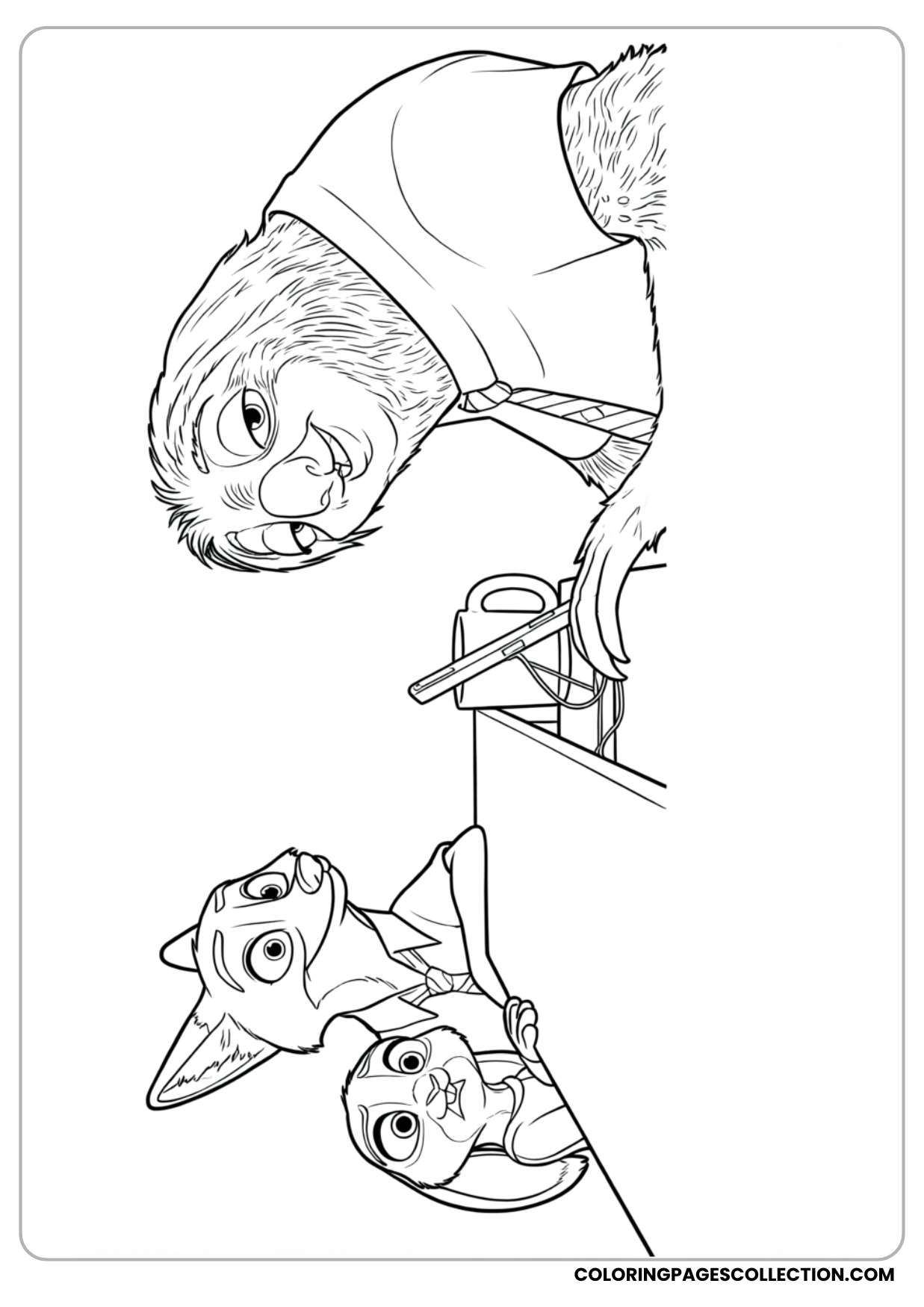 flash the sloth working coloring page