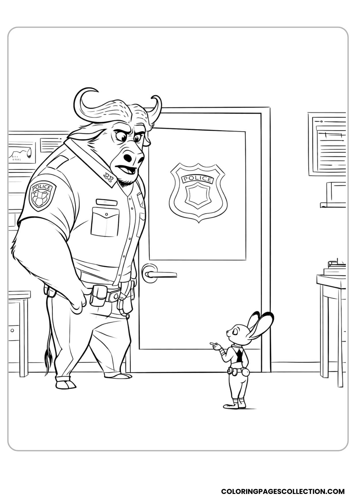 chief bogo meeting judy hopps coloring page