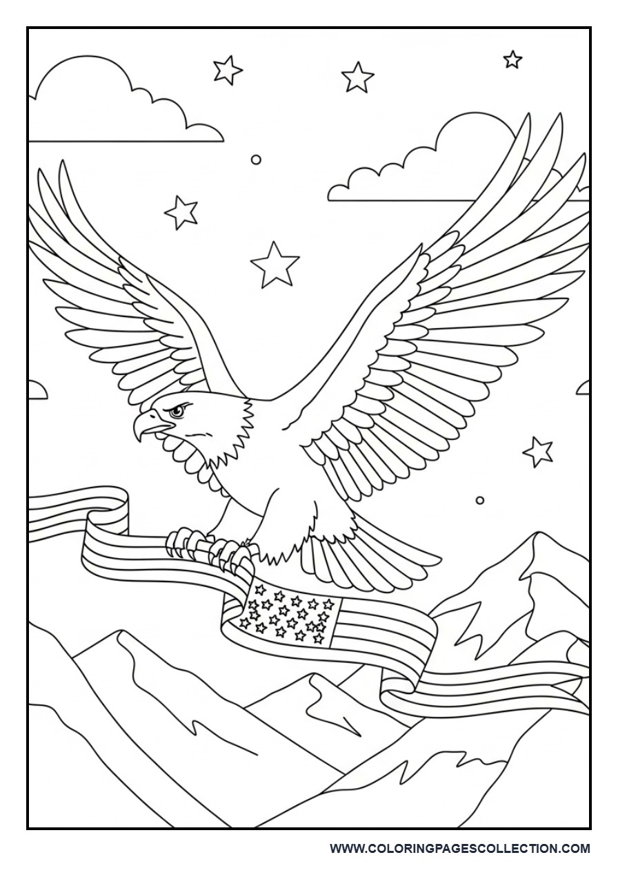 Bald Eagle Flying Over Mountains