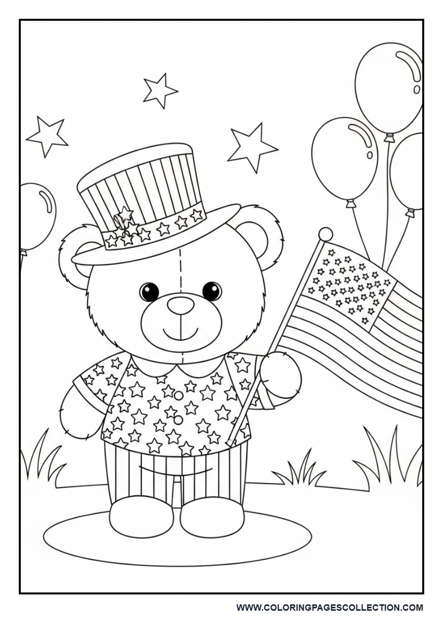 Cute Bear Holding USA Flag