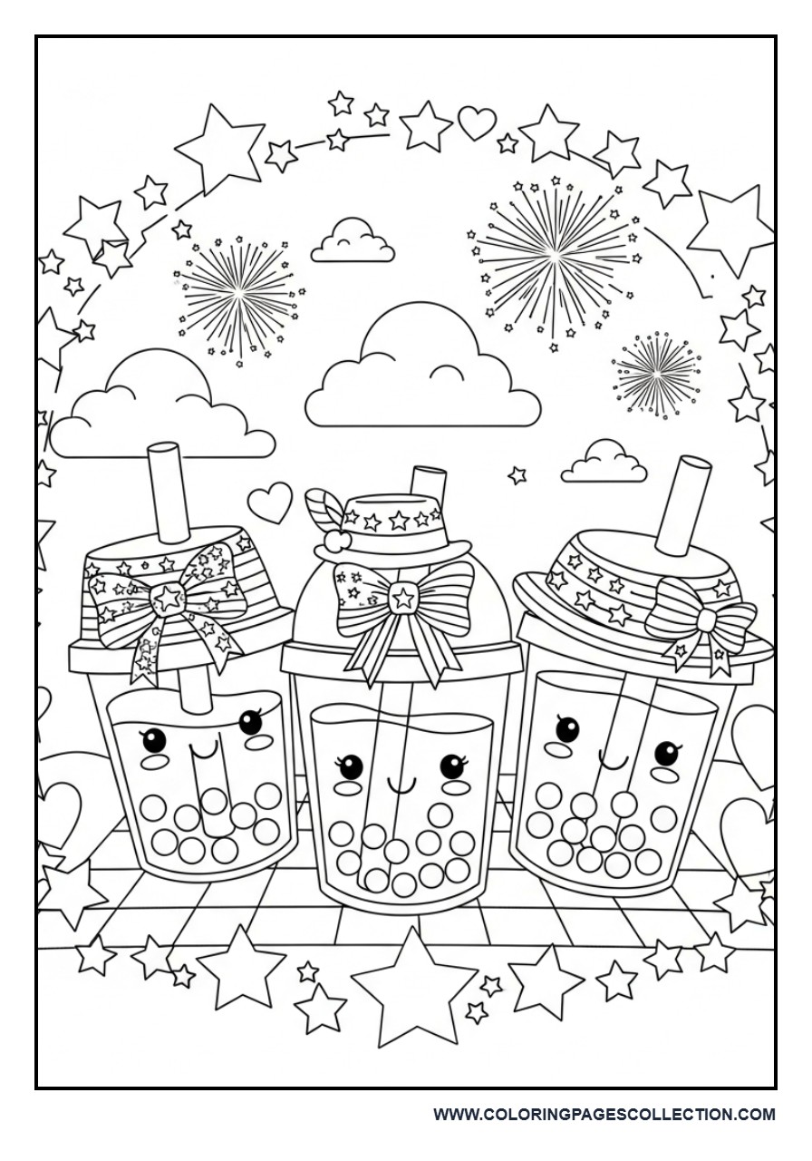 Kawaii Patriotic Boba Tea Party