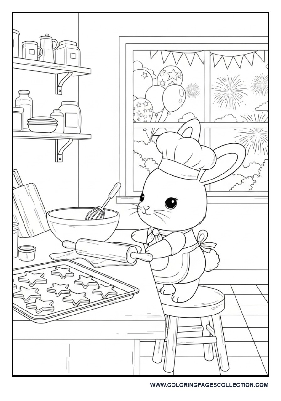Patriotic Bunny Baking Cookies
