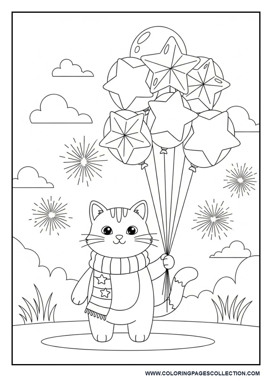 Patriotic Cat with Balloons