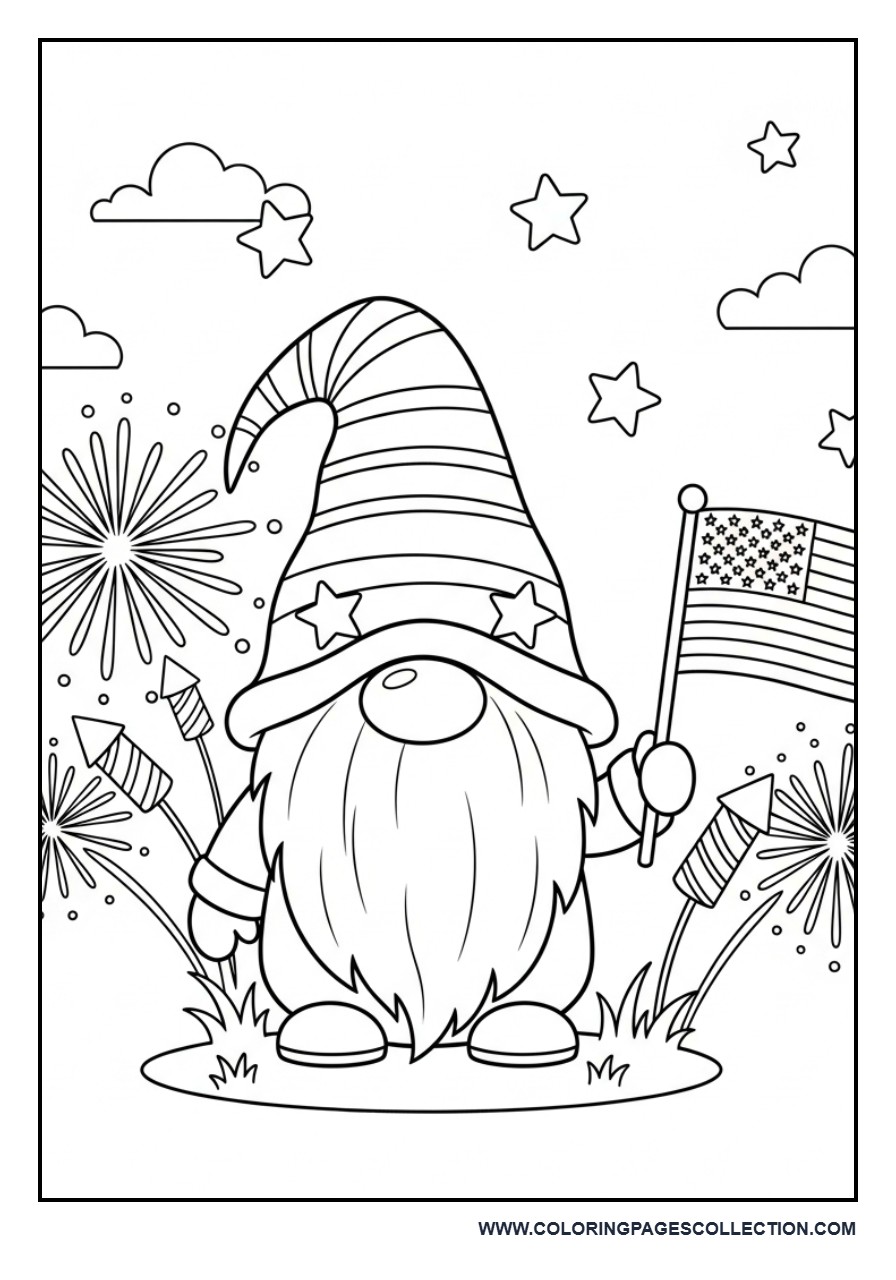 Patriotic Gnome with Fireworks
