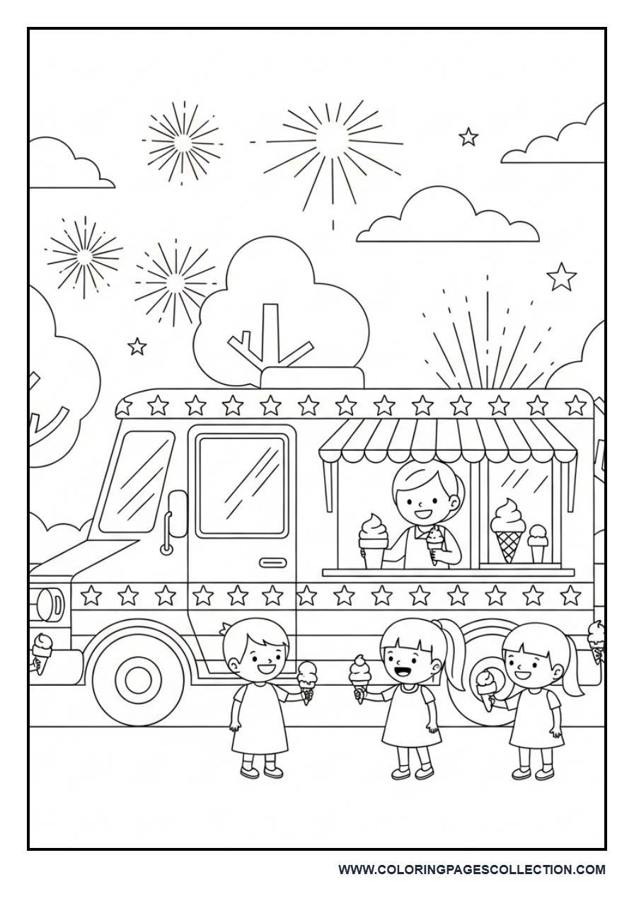 Patriotic Ice Cream Truck Scene