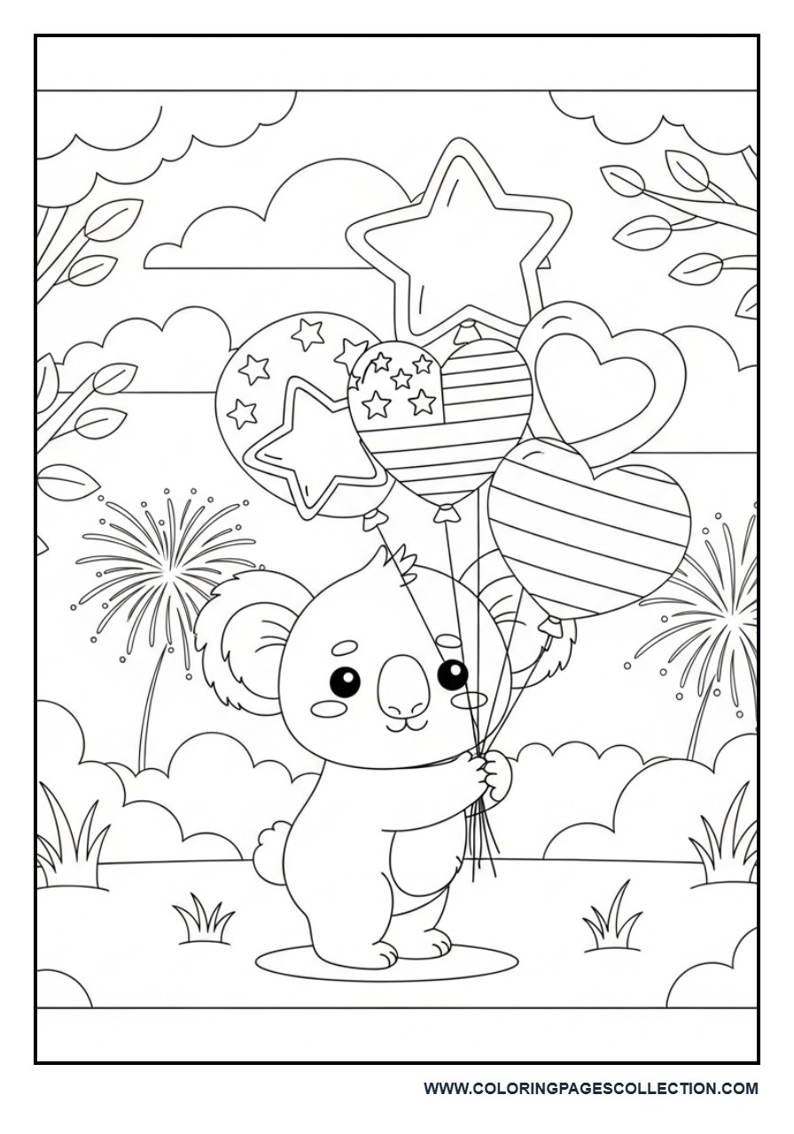Patriotic Koala with Balloons