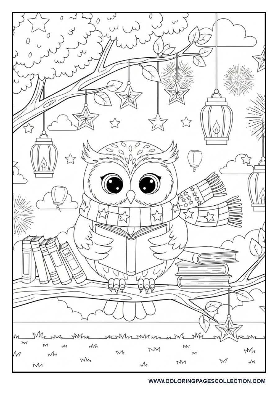 Patriotic Owl Reading Storybooks