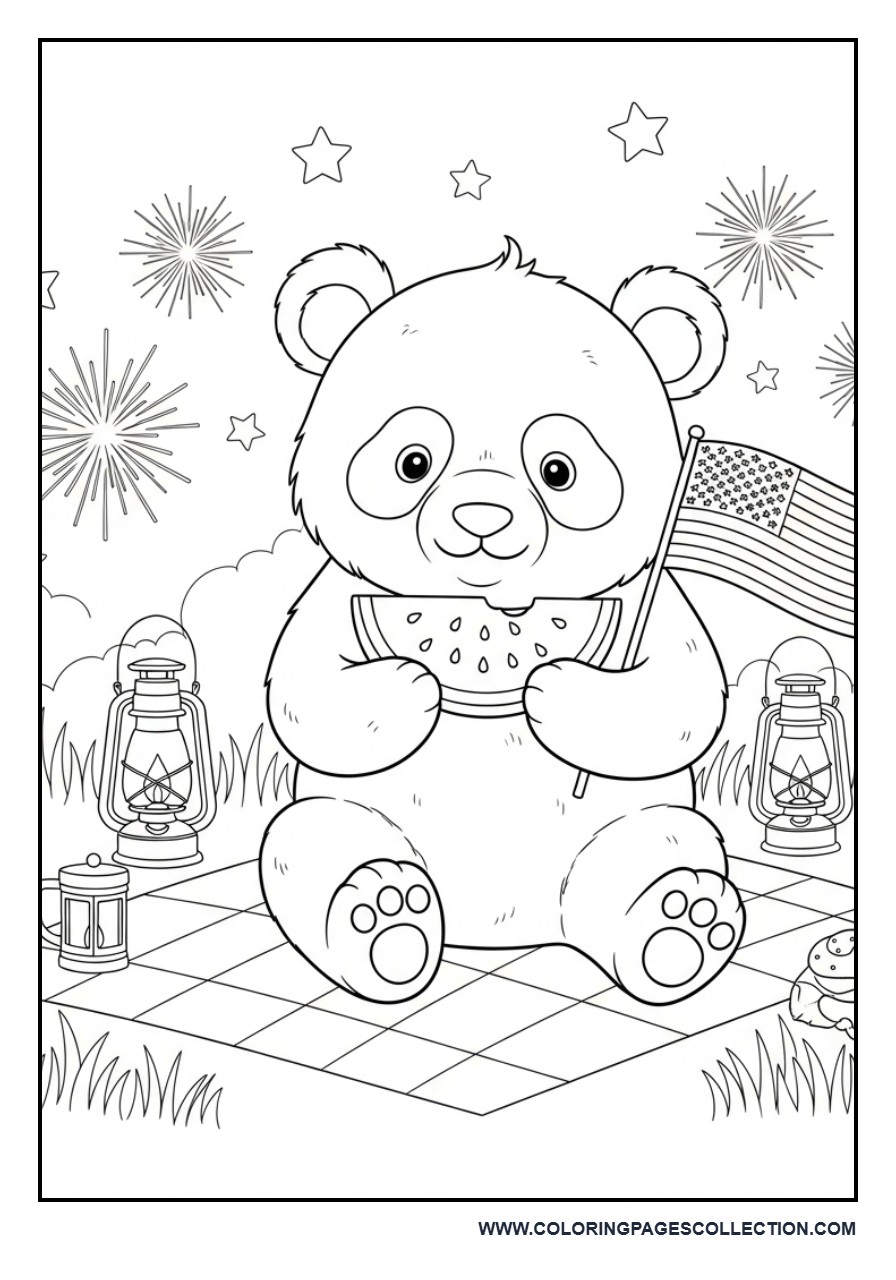 Patriotic Panda Eating Watermelon