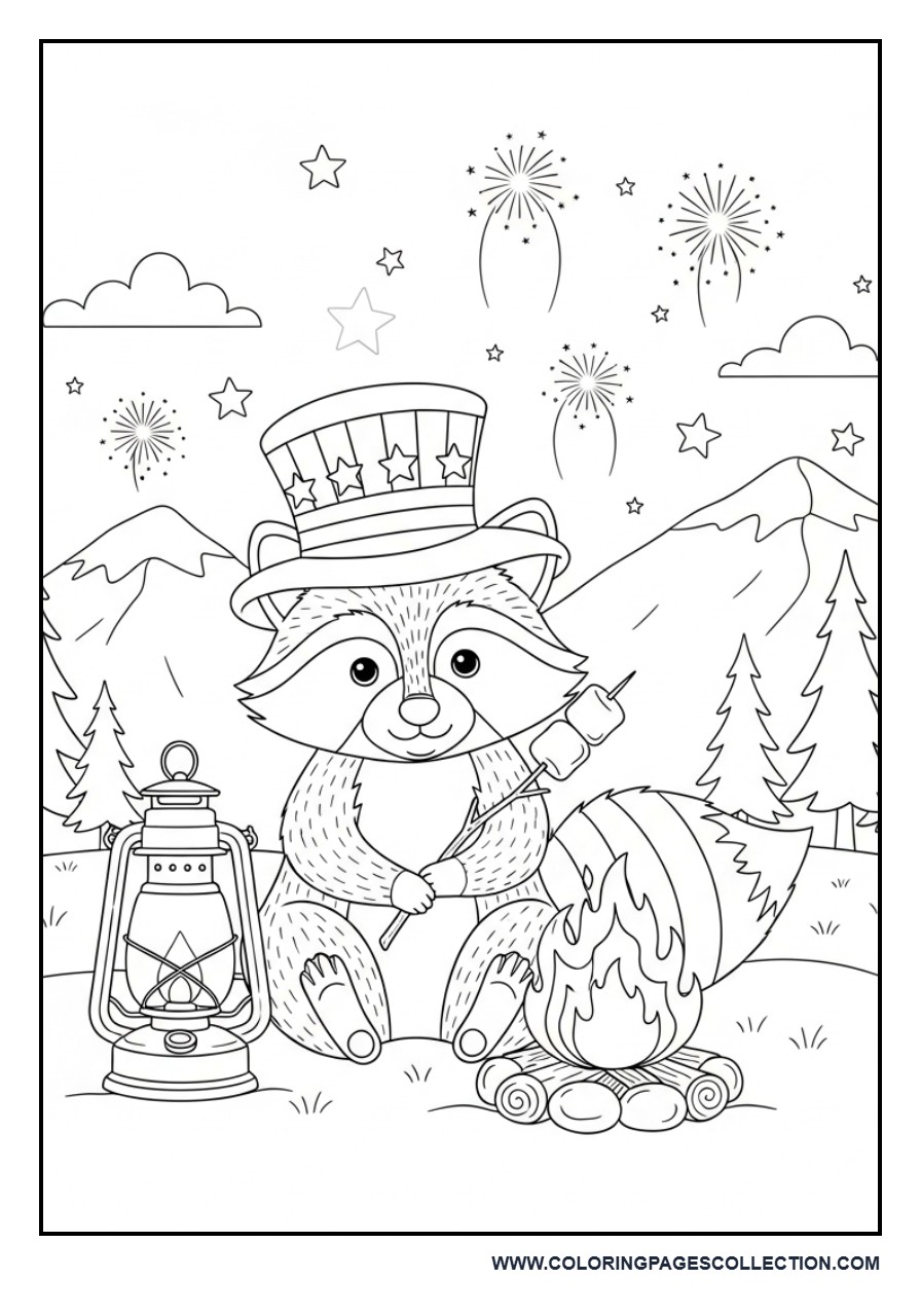Patriotic Raccoon Camping Adventure
