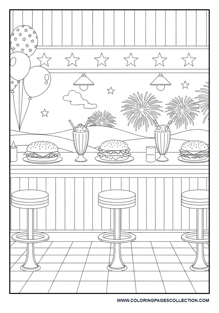 Retro Patriotic Diner Scene