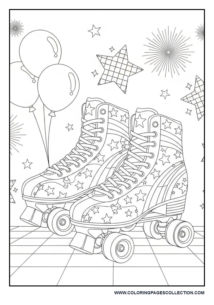 Retro Roller Skate Fourth of July Scene