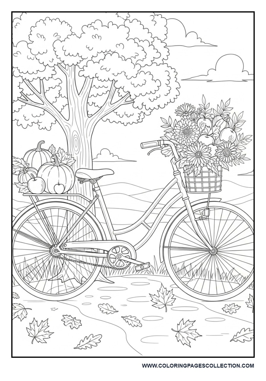 Autumn Bicycle with Pumpkin Basket