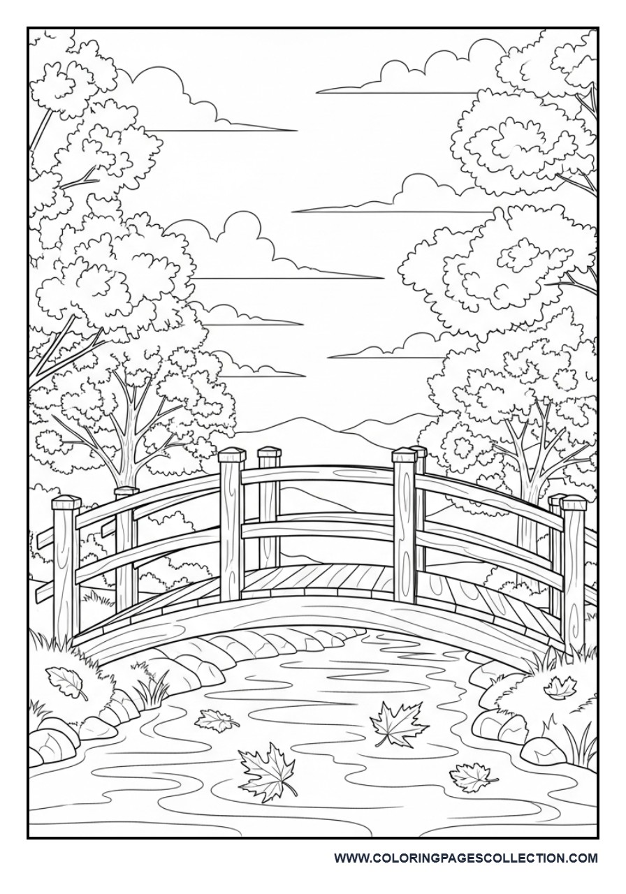 Autumn Bridge Over a Quiet Stream
