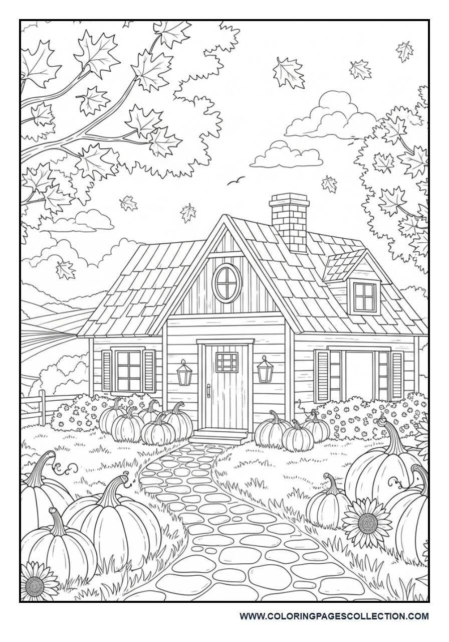 Cozy Autumn Cottage with Pumpkin Garden