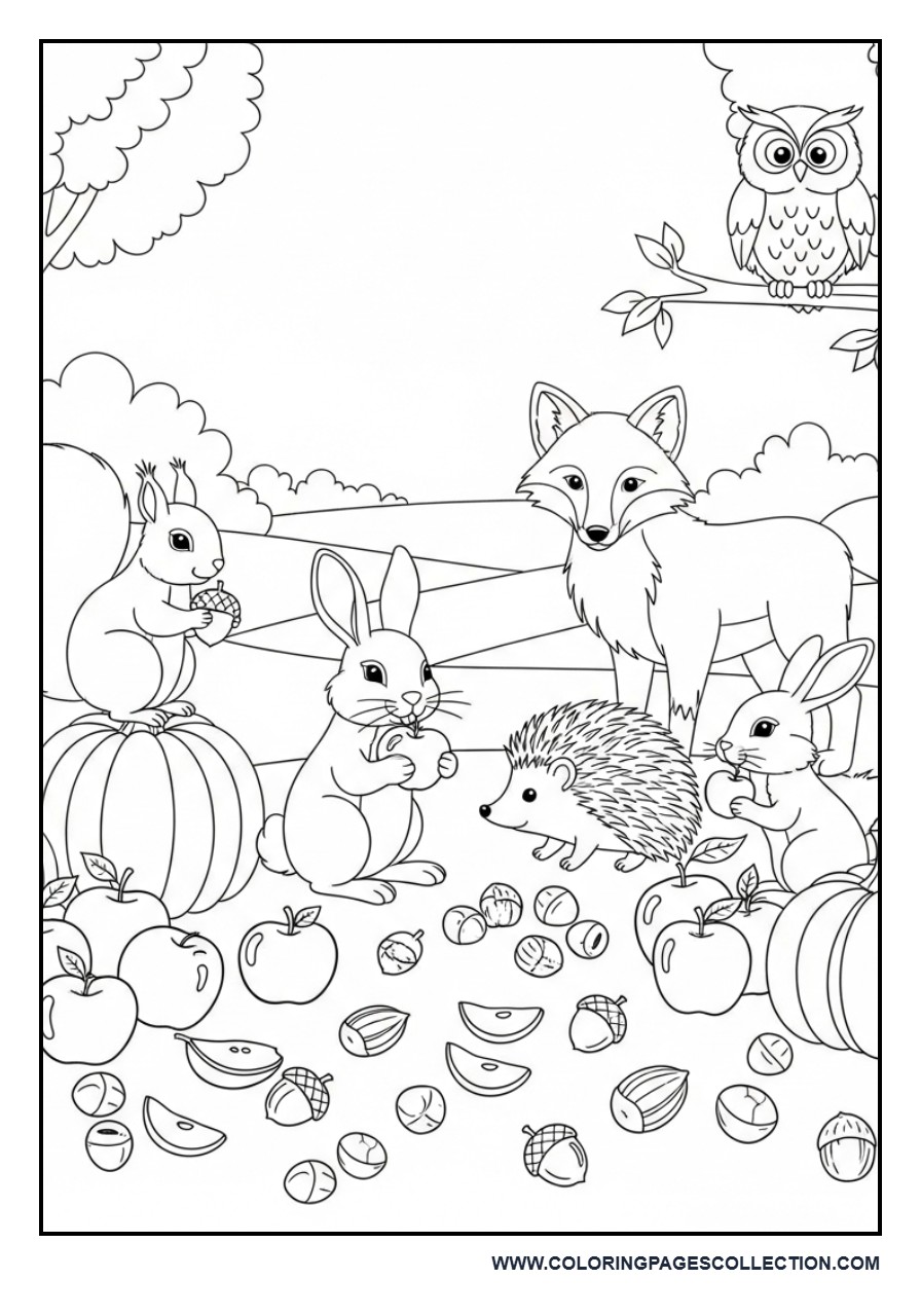 Forest Animals Gathering for Autumn Feast
