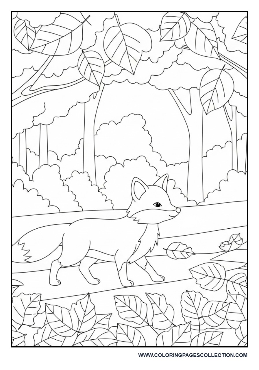 Fox Walking Through Falling Leaves