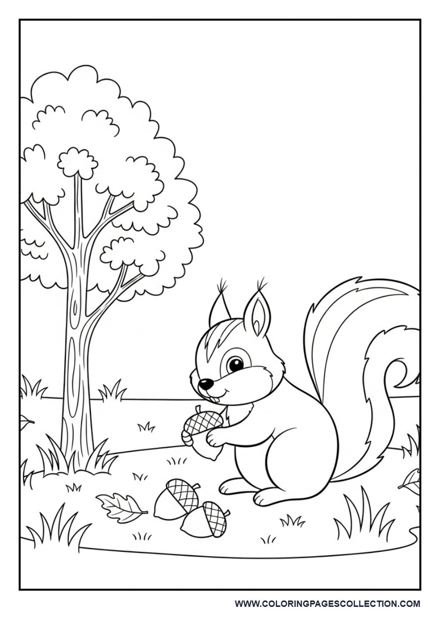 Squirrel Gathering Acorns
