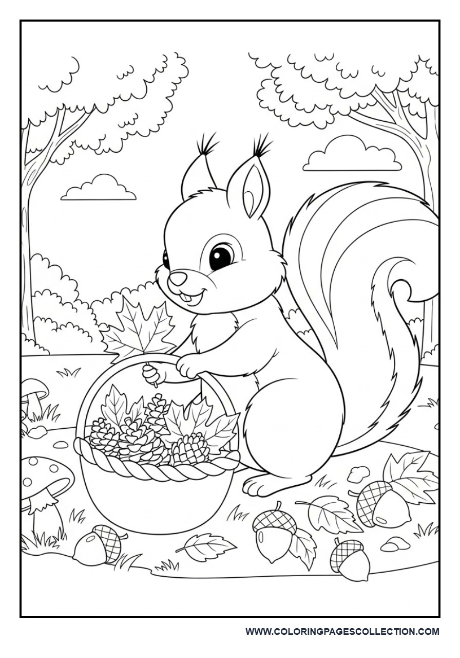 Squirrel Gathering Autumn Treasures