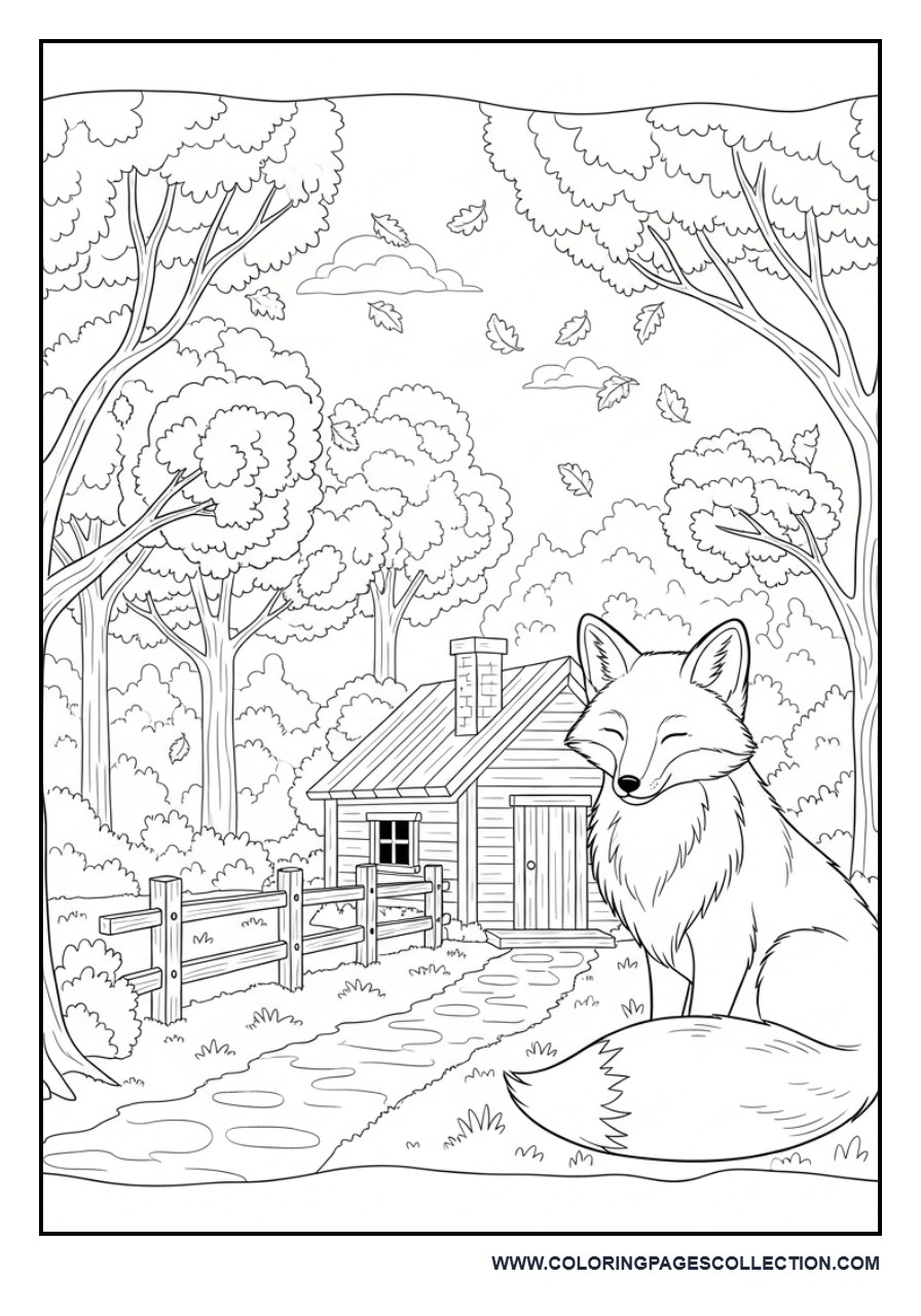 Woodland Fox Near a Cozy Cabin