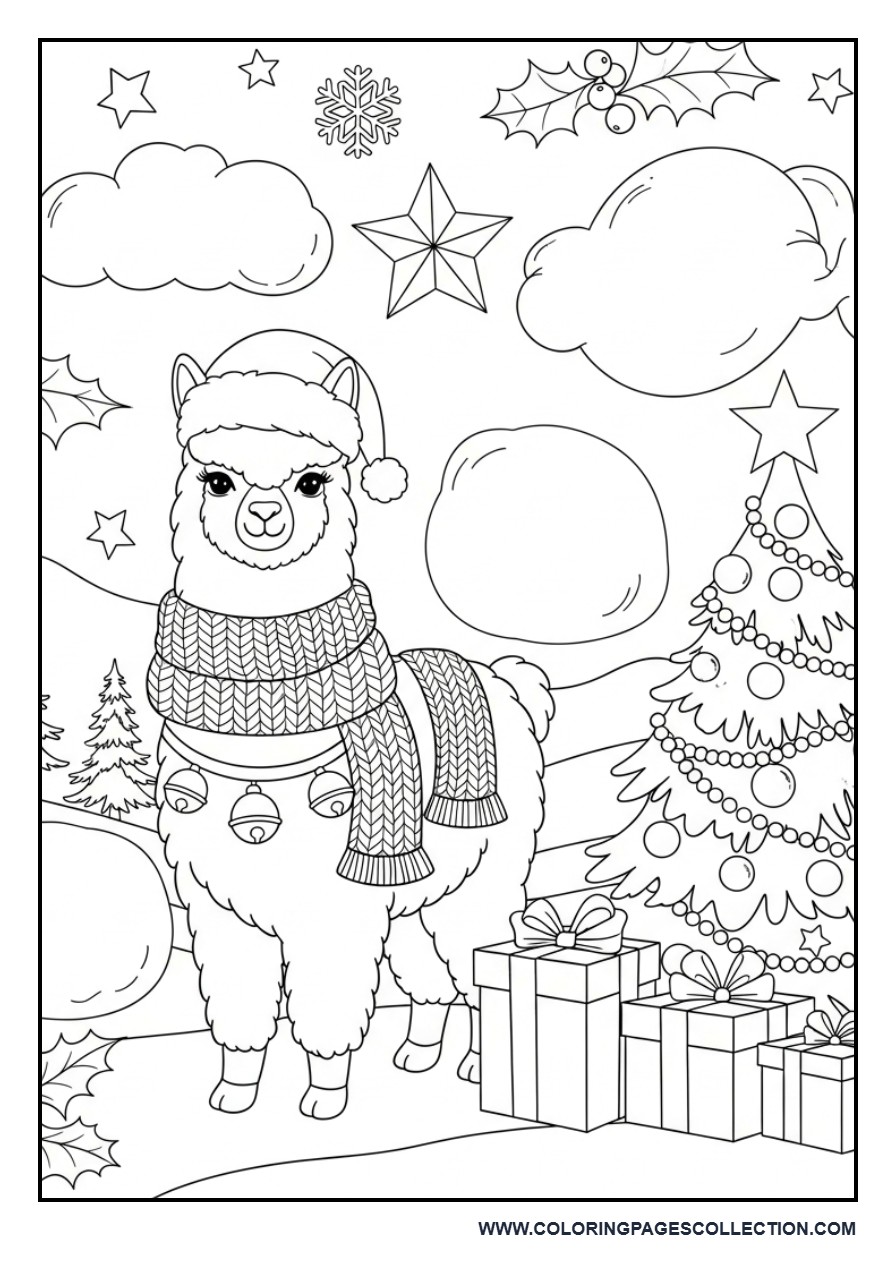 Christmas Alpaca with Holiday Scarf