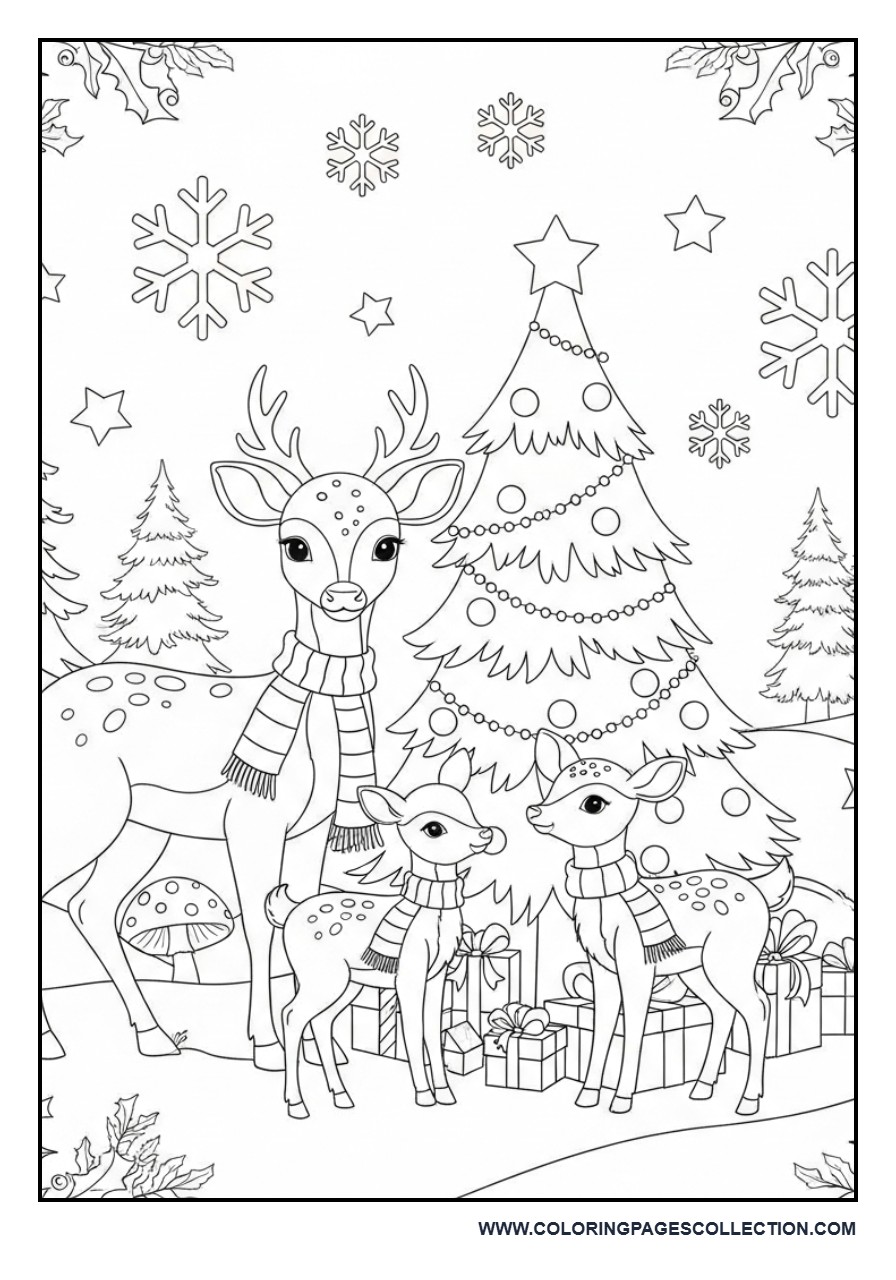 Christmas Deer Family in the Forest